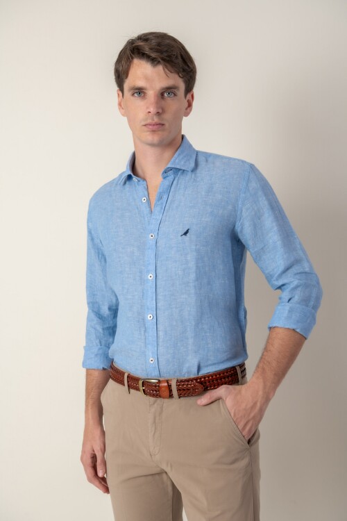 Camisa short collar lino Washed Sky