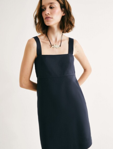 VESTIDO CORTO CON ESCOTE CUADRADO AZUL