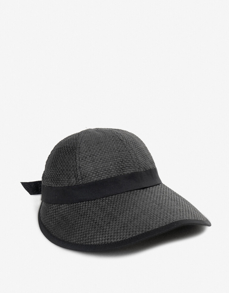 Sombreros Playa Visera Negra Con Moño Trasero - Negro
