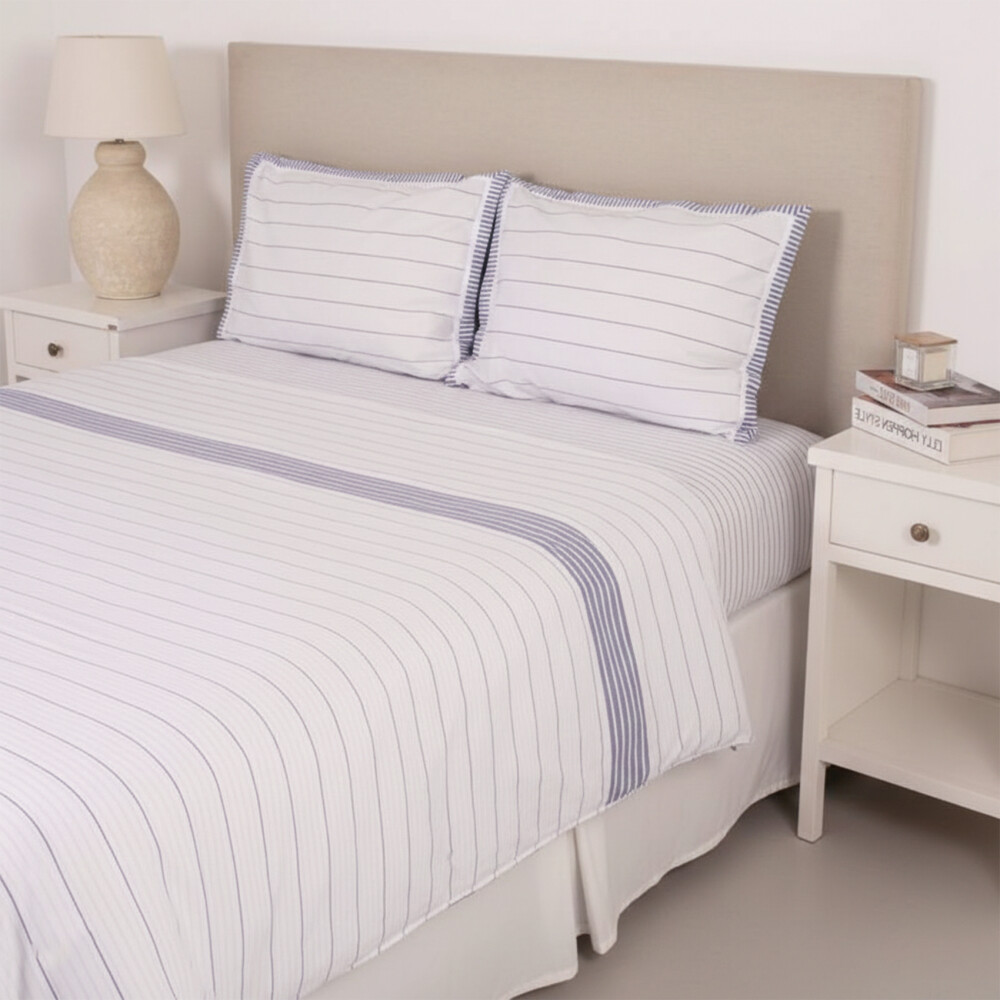 Juego de Sabanas Super King 200 Hilos Nina - Pilar Rayas Azul