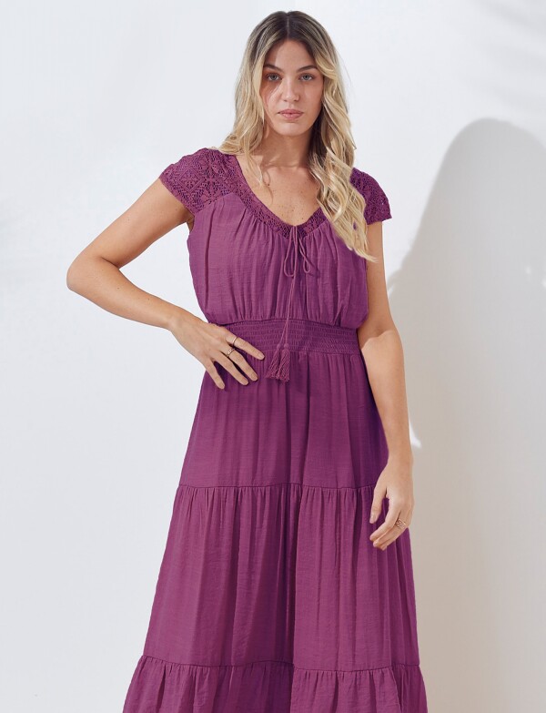 Vestido Maxi Crochet FUCSIA