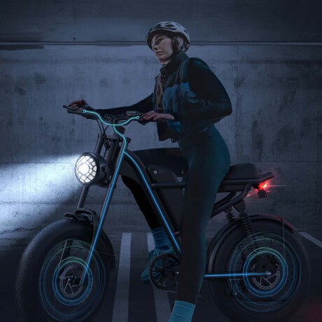 Bicicleta Eléctrica Gyroor Z8 R20 Diseño Motocicleta con Luz Negro