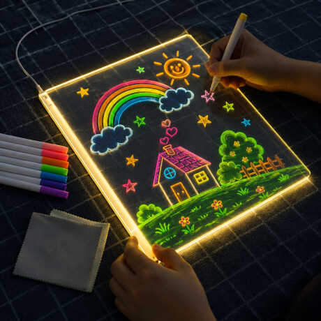 Pizarra Mágica Acrílica P/Dibujar C/Soporte Y Luz Led Usb Blanco