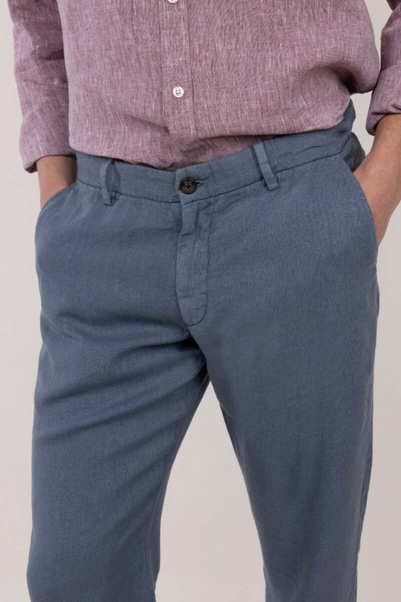 Pantalón Lino Azul Medio