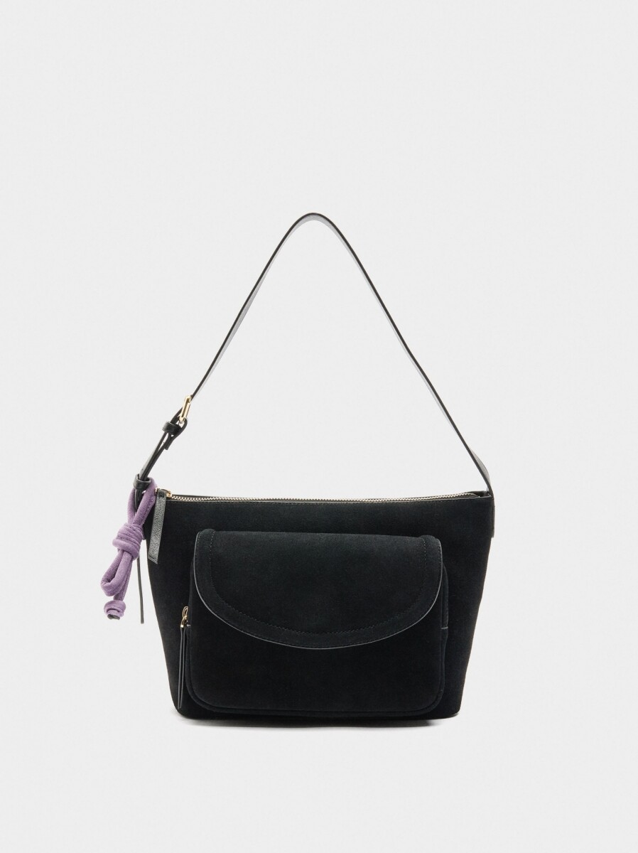 Bolso De Hombro Con Piel - negro 