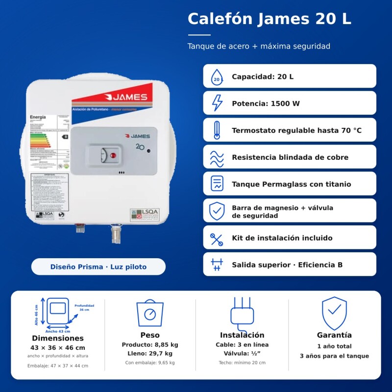 Calefon James 20L Con Tanque De Acero Calefon James 20L Con Tanque De Acero