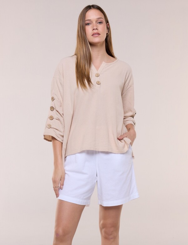 Blusa Algodón Botones BEIGE