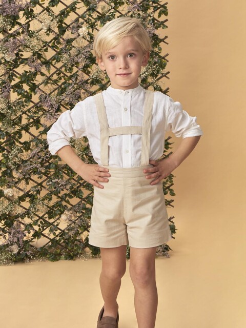 Pantalon Corto De Lino Con Tirantes Marron