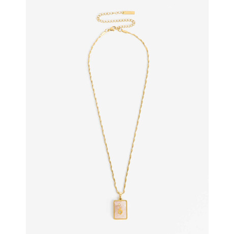 Cadena De Acero Con Piedra Cuarzo Rosa Dorado