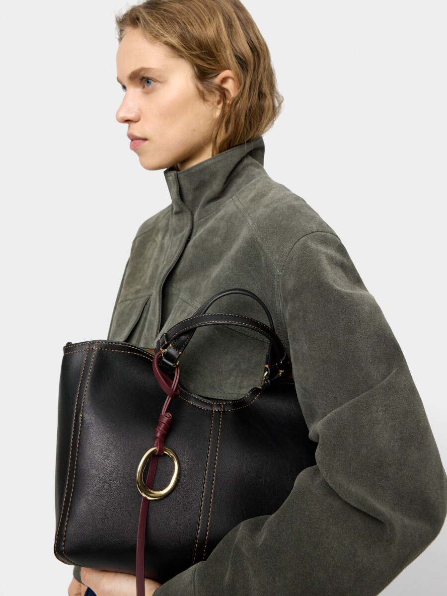 Bolso Tote Liso Con Cierre De Cremallera negro