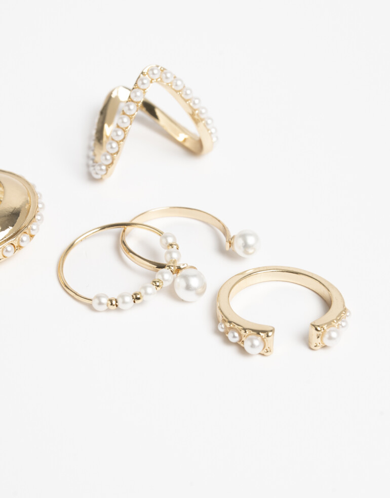 Sets Anillos Perlas Set De Anillos Con Perlas - Dorado