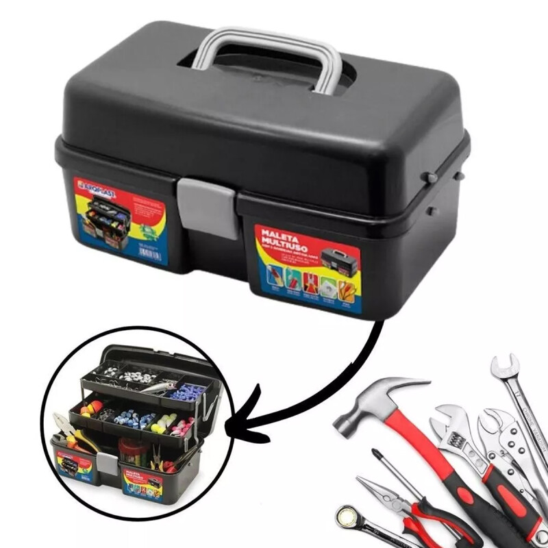 Caja Pesca Herramientas con Bandejas Y Divisiones Señuelos NEGRO