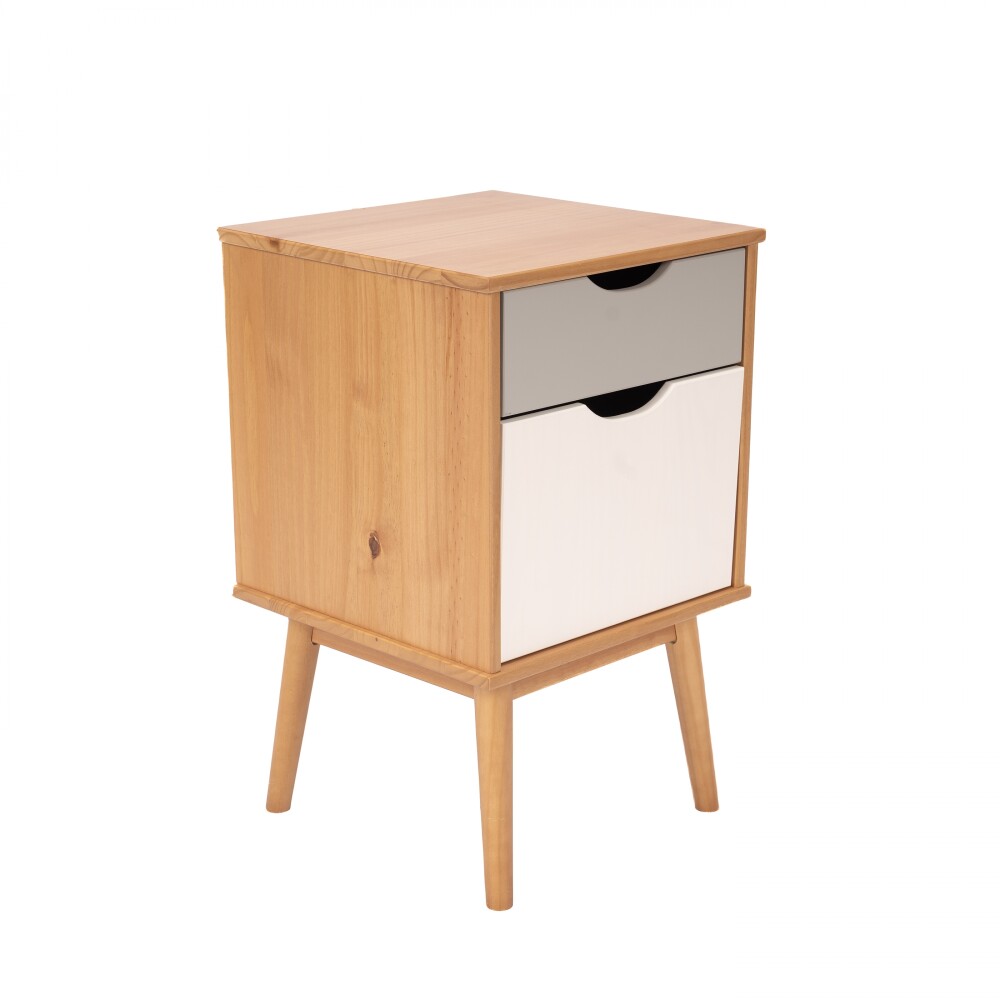 Mesa de Luz - 1 puerta - 1 cajón - Línea Nórdica Roble/Gris Claro/Blanco