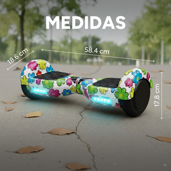 Skate Electrico Hoverboard Gogreen Musica Bt Luces Patineta Diseño Flores