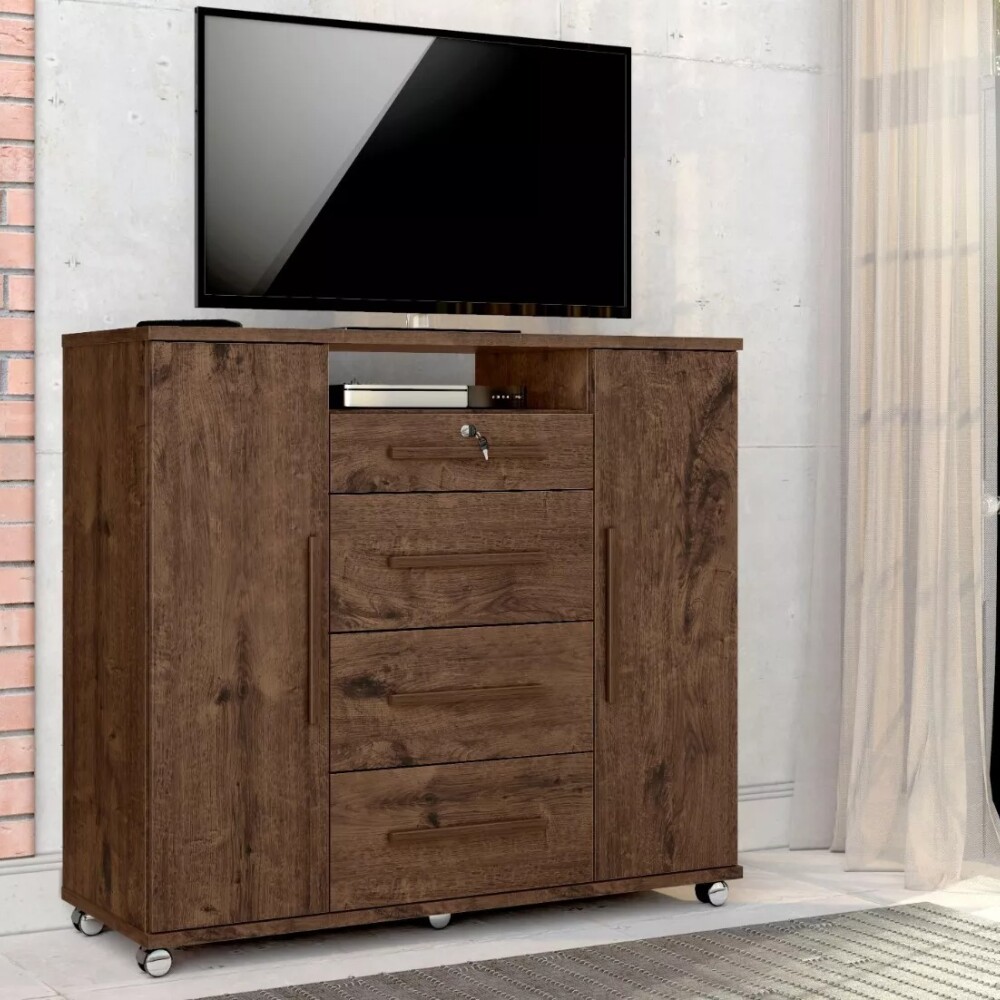 Cómoda Zapatera Versatil 2 Puertas 4 Cajones Oscuro