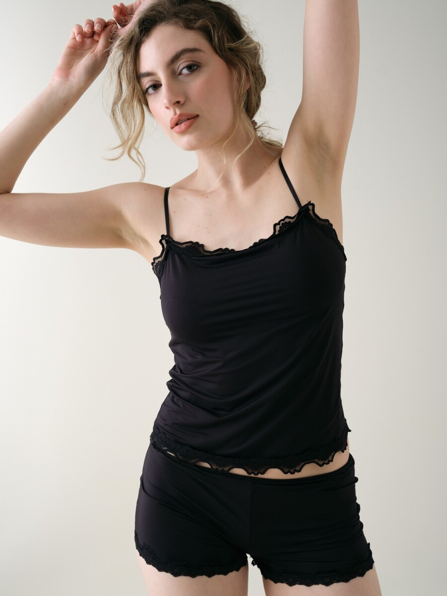 Top Entallado Microfibra Peach - Negro 