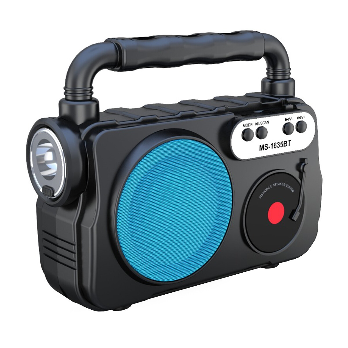 Parlante Radio Fm Linterna Led Bluetooth Y Manija - Celeste 