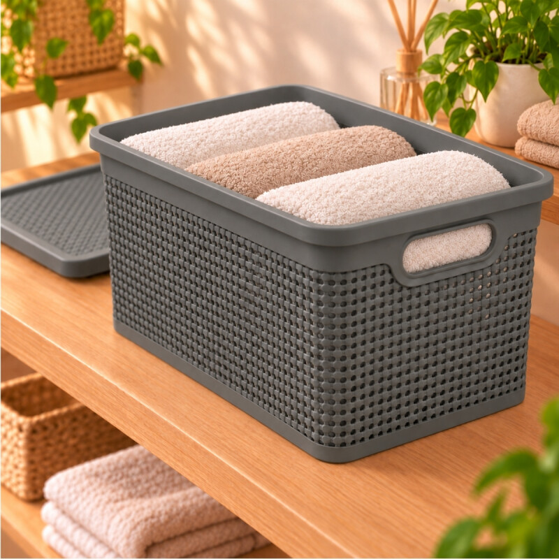 Set x2 Caja simil ratán 40 lts CAPPUCCINO