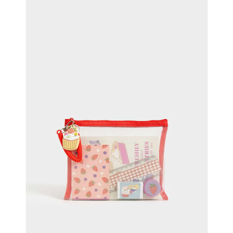 Set De Librería En Estuche De Mesh Con Strap Y Charm Combinacion Multicolor