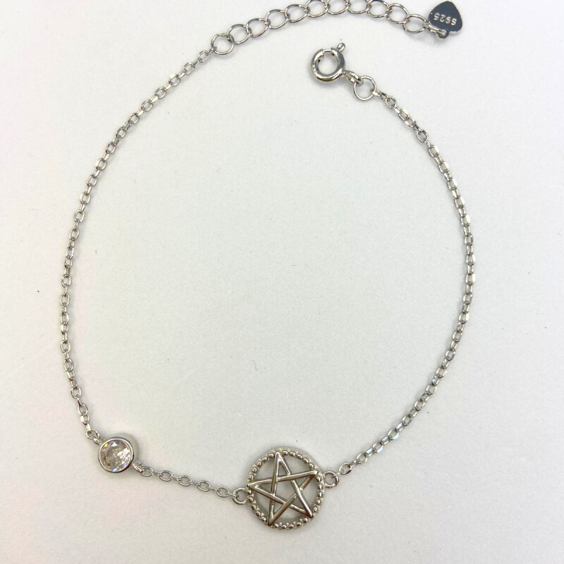 PULSERA DE PLATA ESTRELLA CON PUNTO DE LUZ , LARGO 17+3 CM L5dslf-01682-b-x4