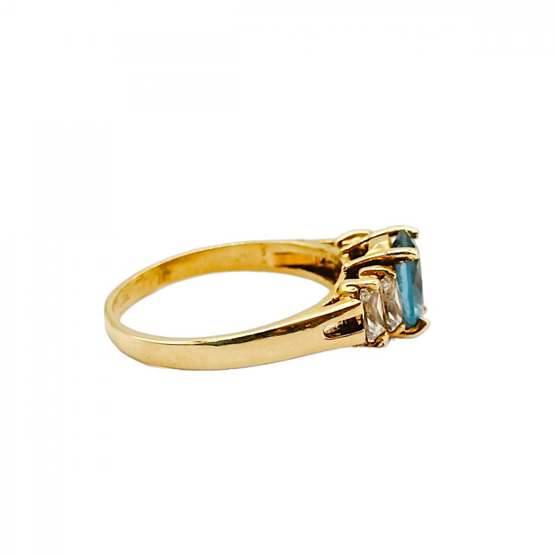 Anillo Halo-Oro Bajo-Piedra Agua marina y Zirconia-AN8158 conpiedra