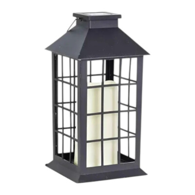 Fanal Solar con Vela LED Negro