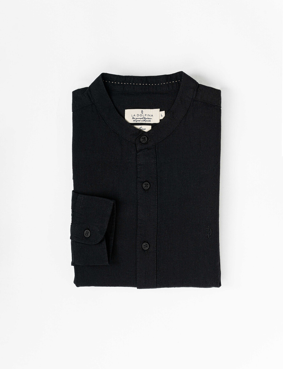 Camisa m/l lino lisa negro