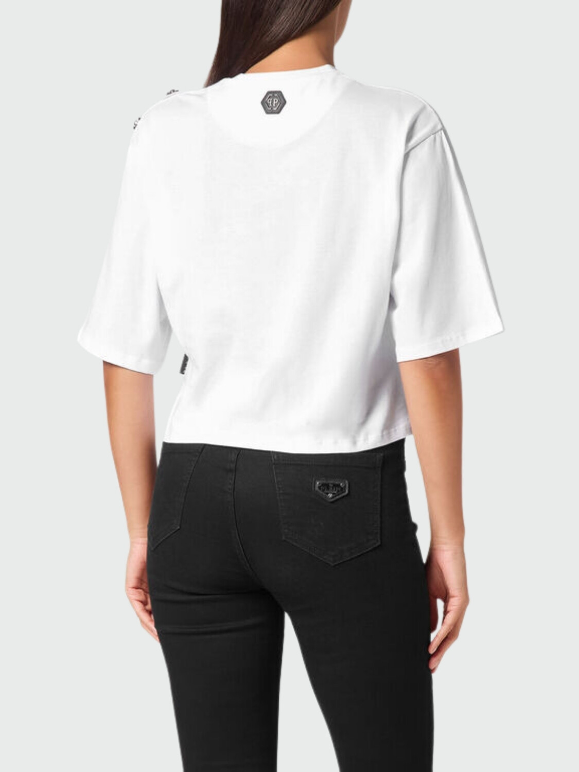PHILIPP PLEIN - Camiseta corta con strass Oso Teddy Blanco