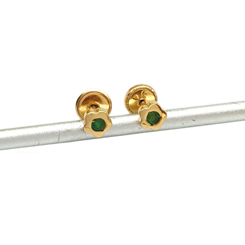 Caravanas Flor Esmeralda y oro - Oro bajo - Esmeralda y Zirconia - CA8063 conpiedra