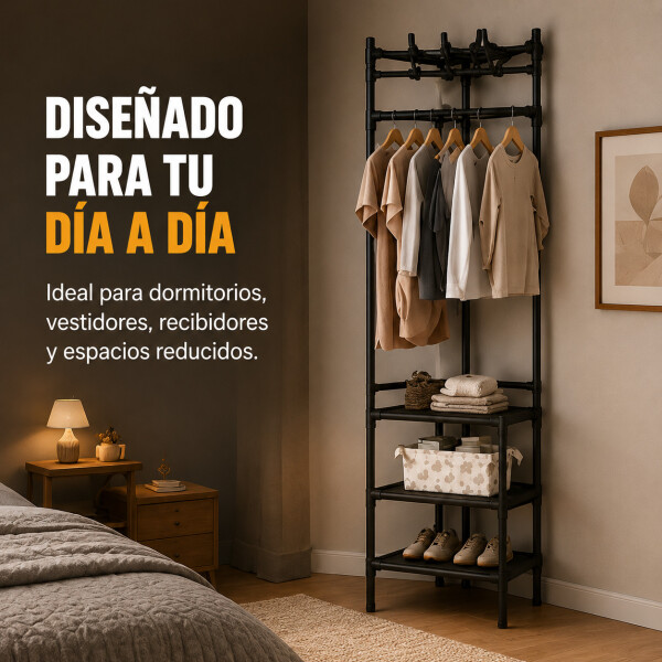 Mueble Perchero Esquinero Zapatera Hierro Colgador Ropa Rack Negro 1