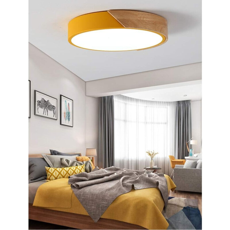 Luminaria Luz Fria Plafon Led Diám 30cm Metal Y Madera Amarillo