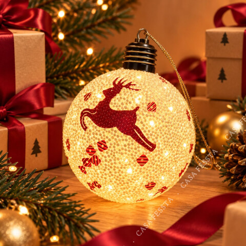 Esfera de Navidad Diseño Reno con Luz Reno Rojo