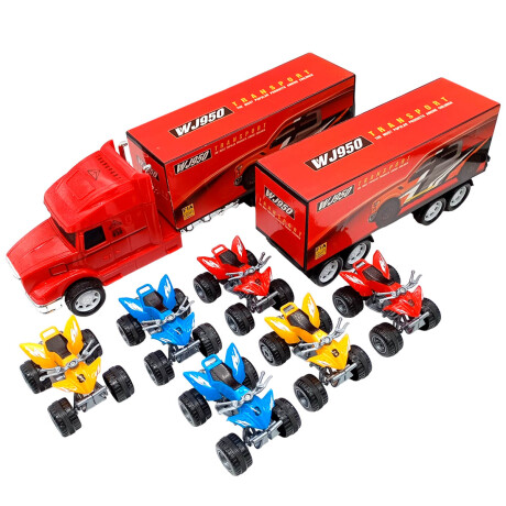 Camión A Fricción Doble Tráiler + 6 Cuatri Autitos Jug020025