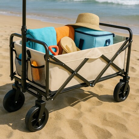 Carro plegable de carga multiuso con ruedas y manija – Tela resistente y estructura metálica -70x45x44cm Blanco