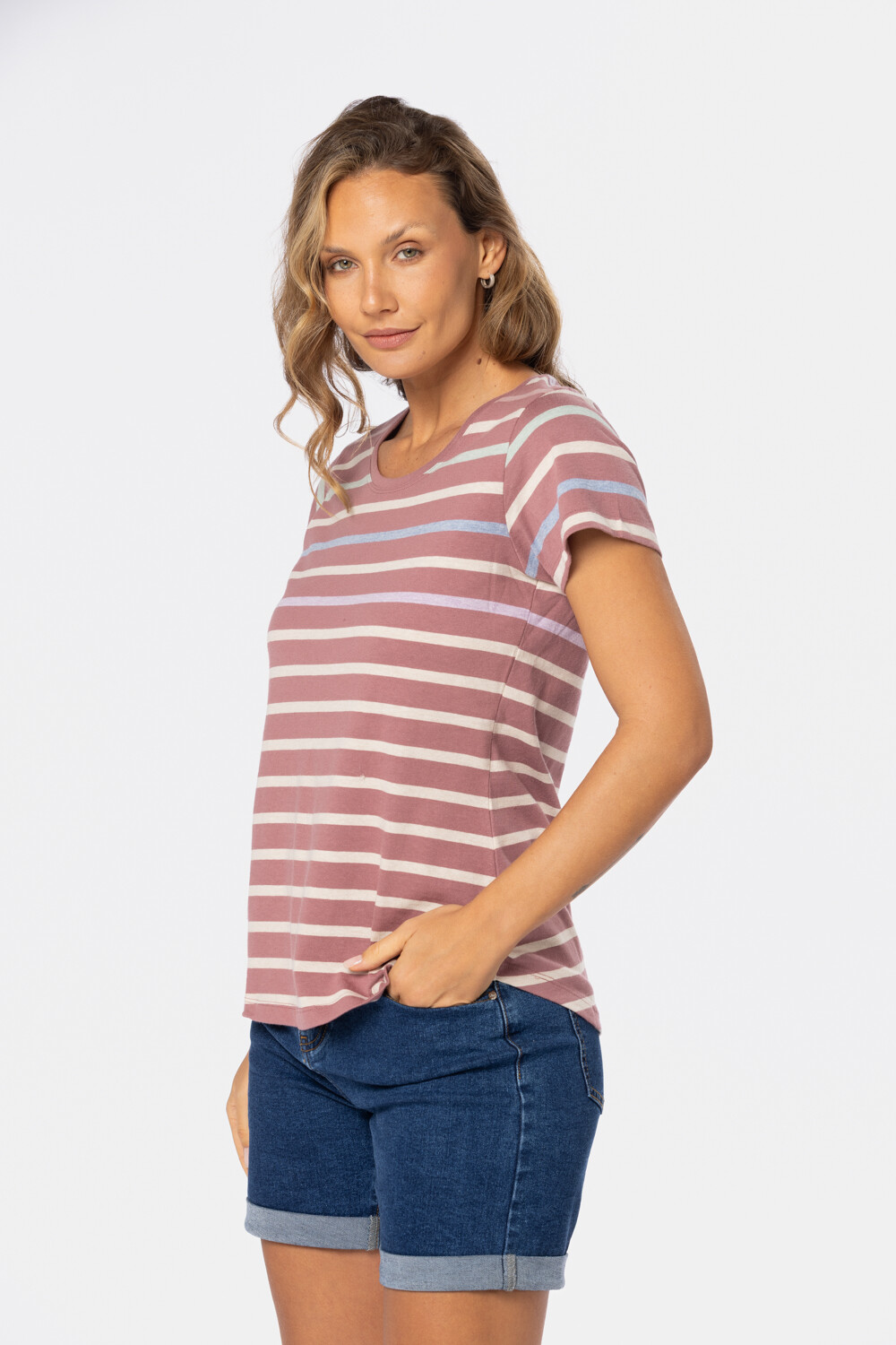 REMERA RAYADA Rosado