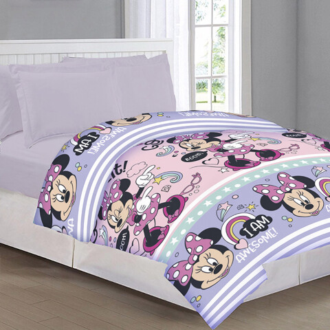 Acolchado Reversible 1 Plaza 100% Microfibra - Mickey Minnie Minnie Lila
