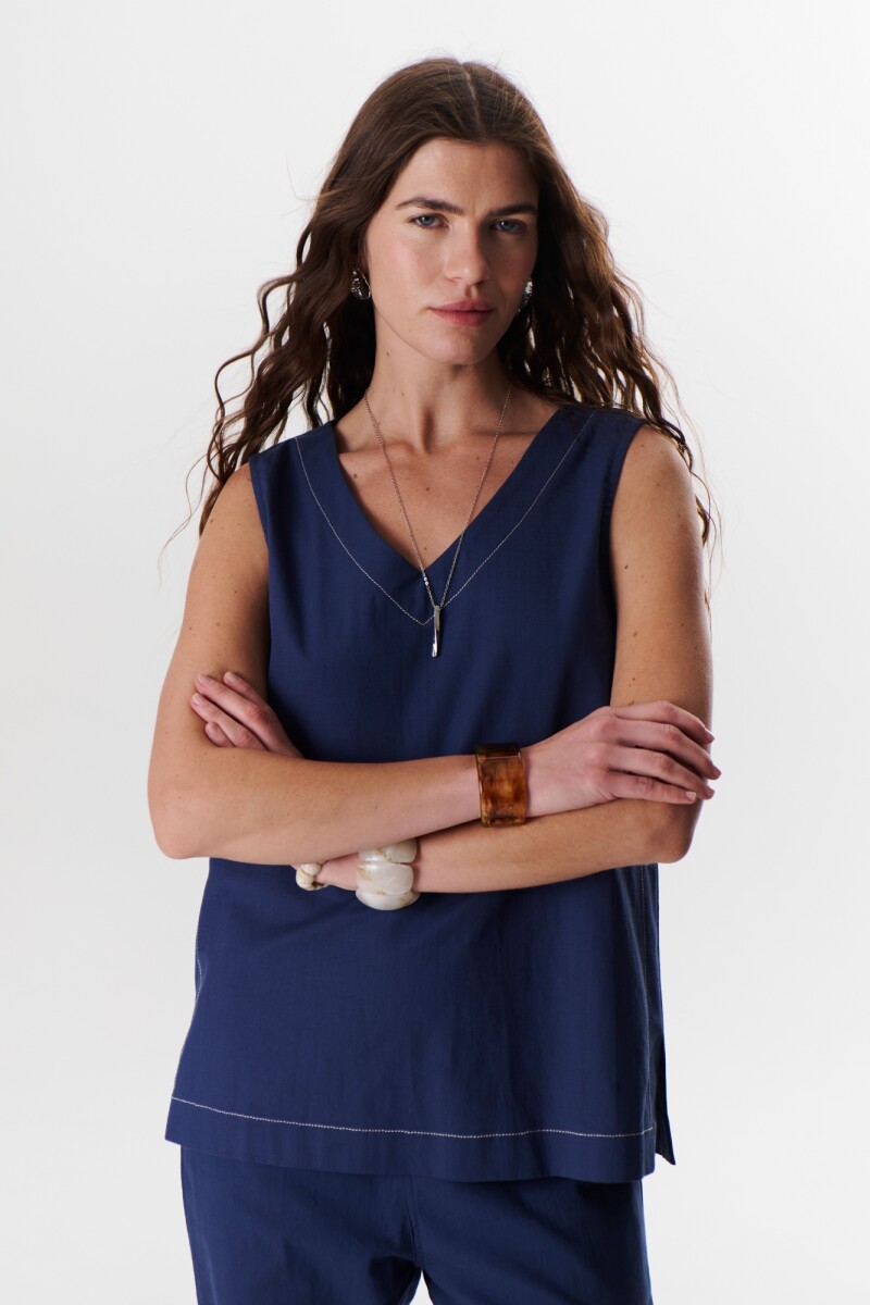 TOP LINO STRECH AZUL