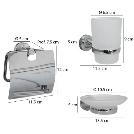 Kit Accesorio Set Baño 6 Piezas 100% Metálico y Vidrio Plateado
