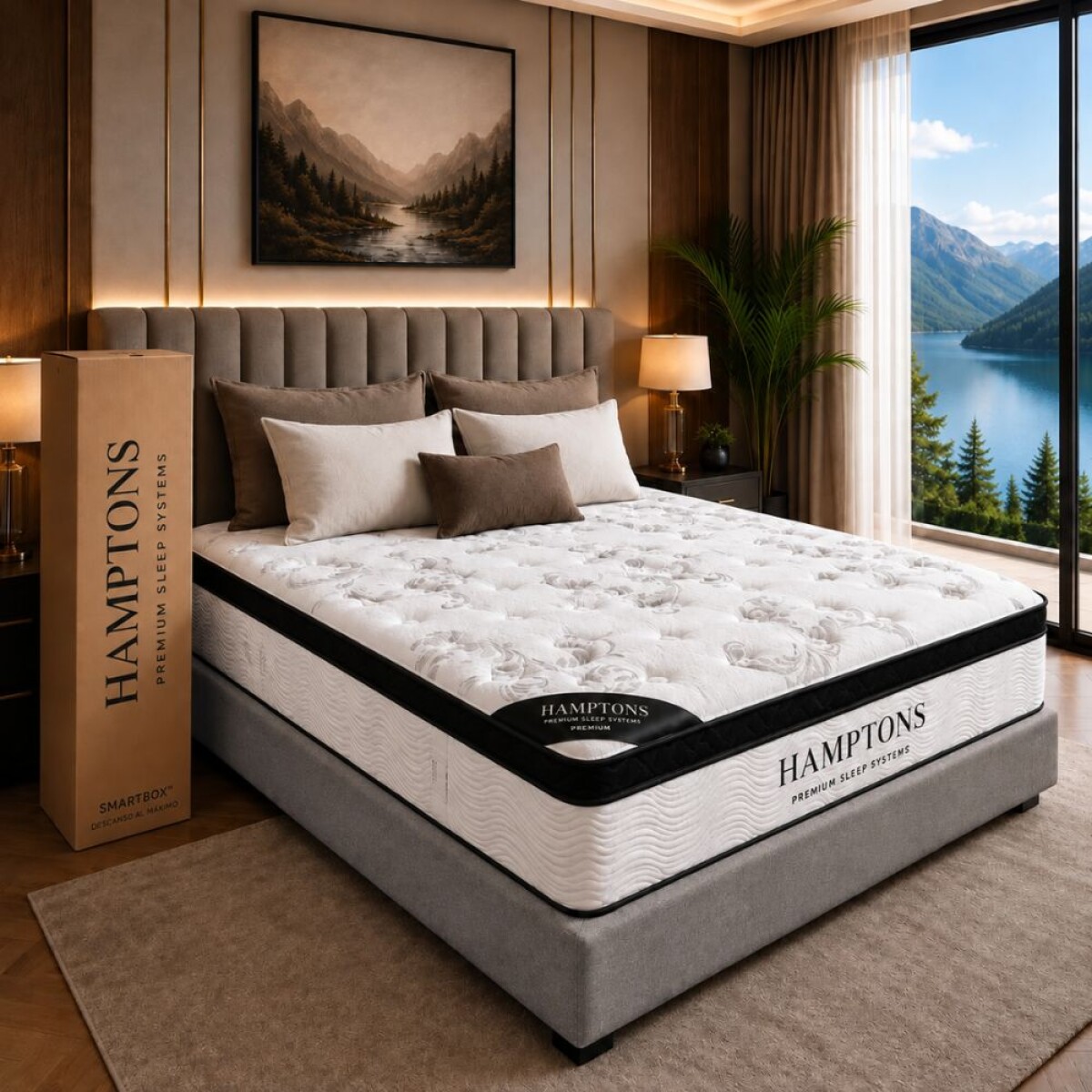 Sommier King HAMPTONS Hybrid Osmium Smart Box - Gris 