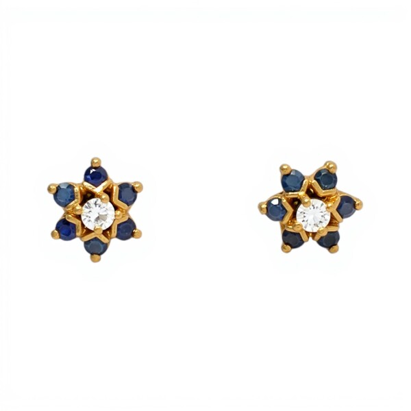 Caravanas Flor de Zafiro y Zirconia de oro- Oro bajo - Zafiro y zirconia- CA8193 conpiedra