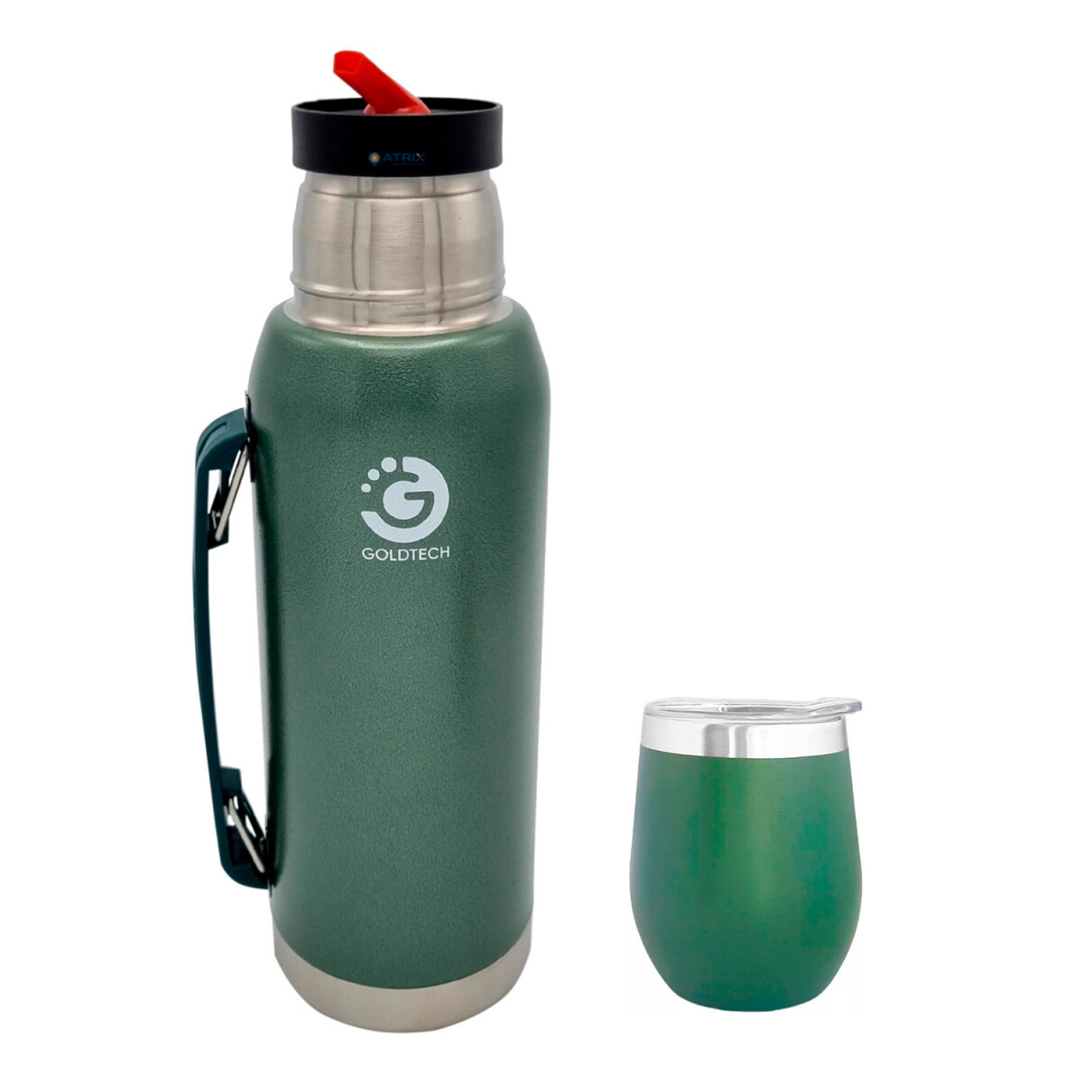 Set Termo 1L Goldtech Mate Con Tapa 230 ML Acero Inoxidable - Variante Color Verde 