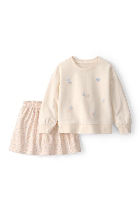 Set dos piezas de algodón, short pollera y buzo, crema, diseño pascua Sin color