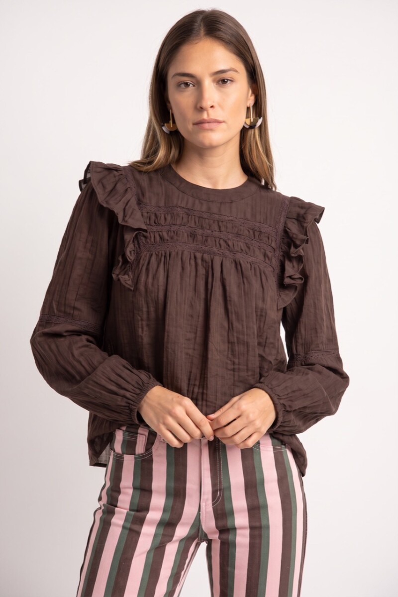 Blusa Con Volados Chocolate