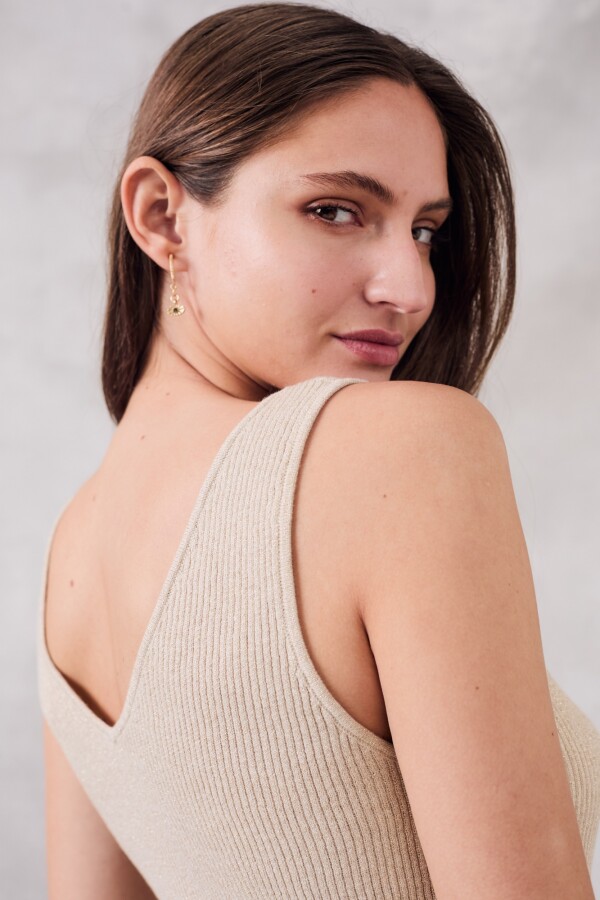 Top Lurex Escote V Beige Melange