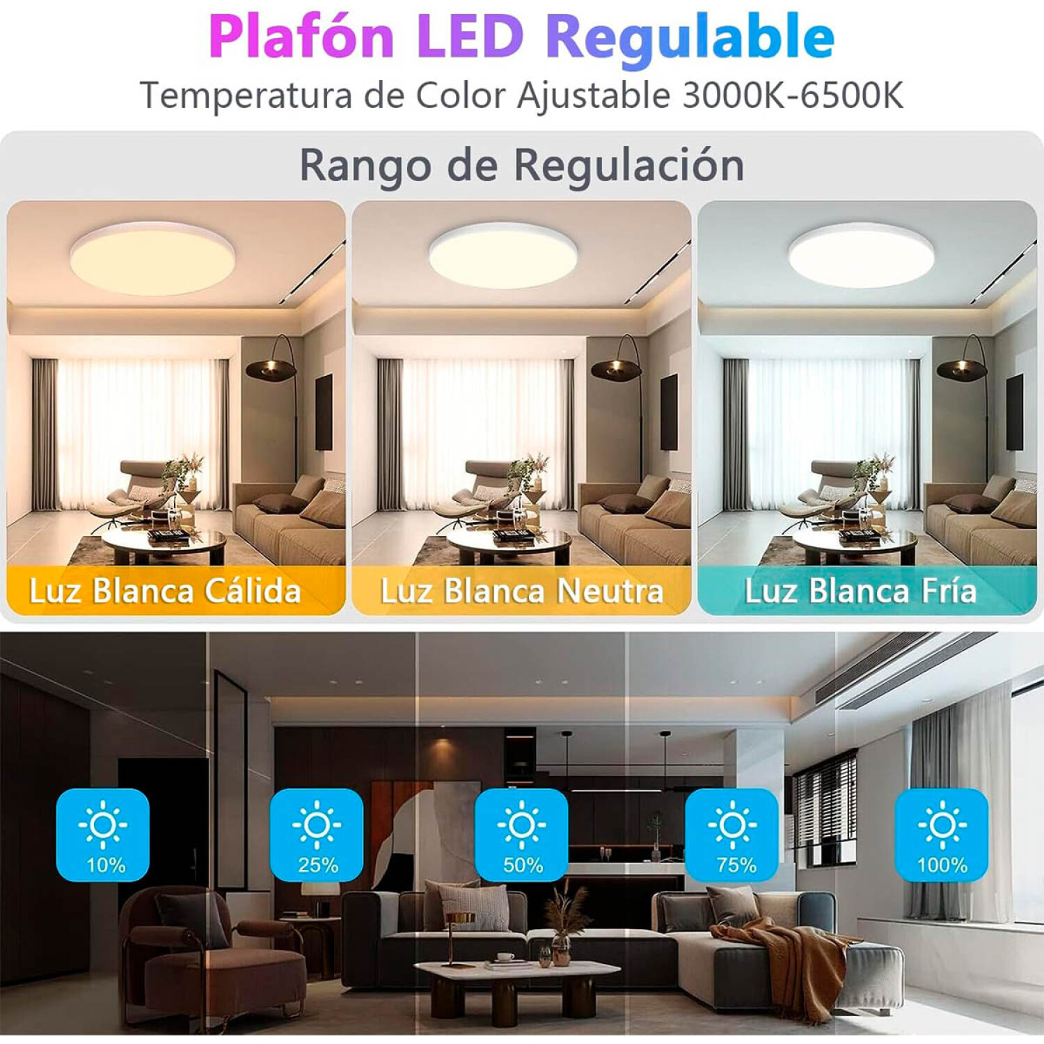 Luz Led Techo Foco Luz LED Techo Redondo Colores C/control App — El Rey del ...