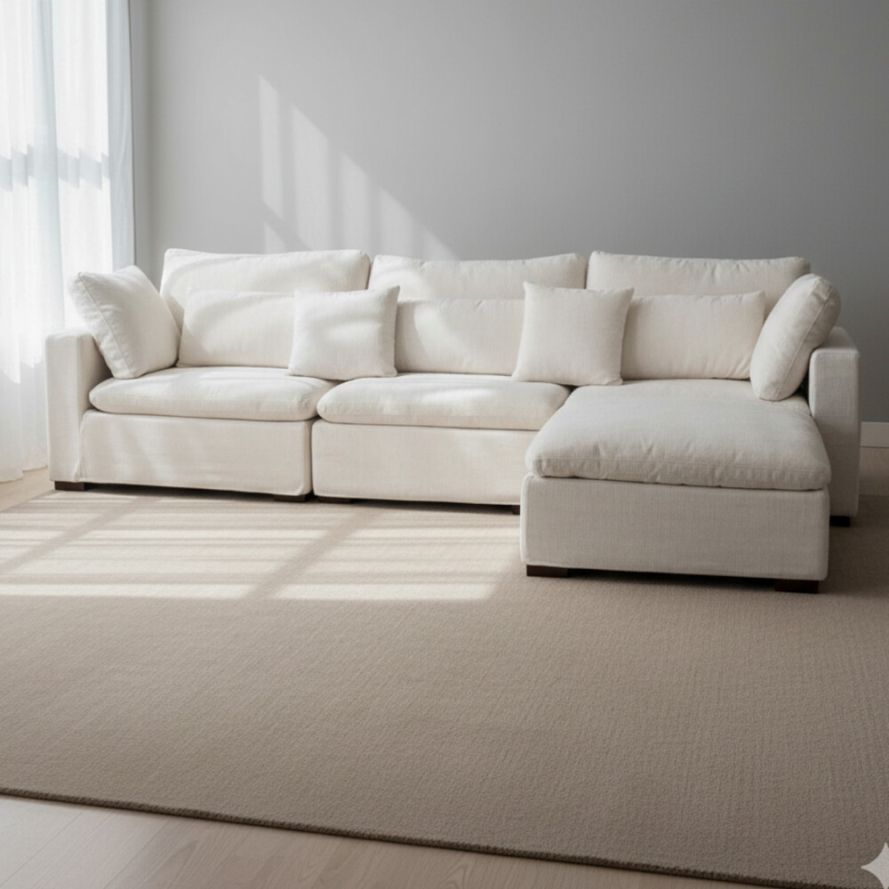 SOFÁ C/CHAISE Y FUNDAS DESMONTABLES 4 CUERPOS TELA NATURAL-BEIGE MOMA NATURAL