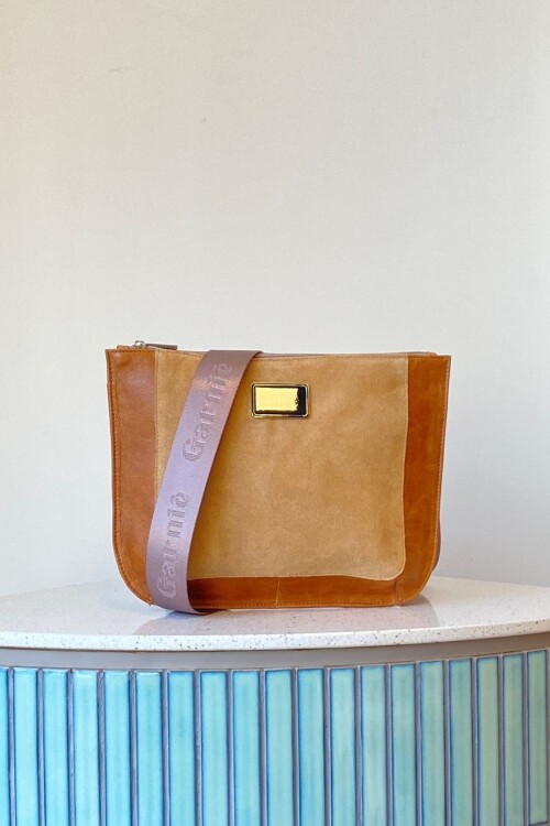 Bandolera Laura Brandy y Gamuza Beige
