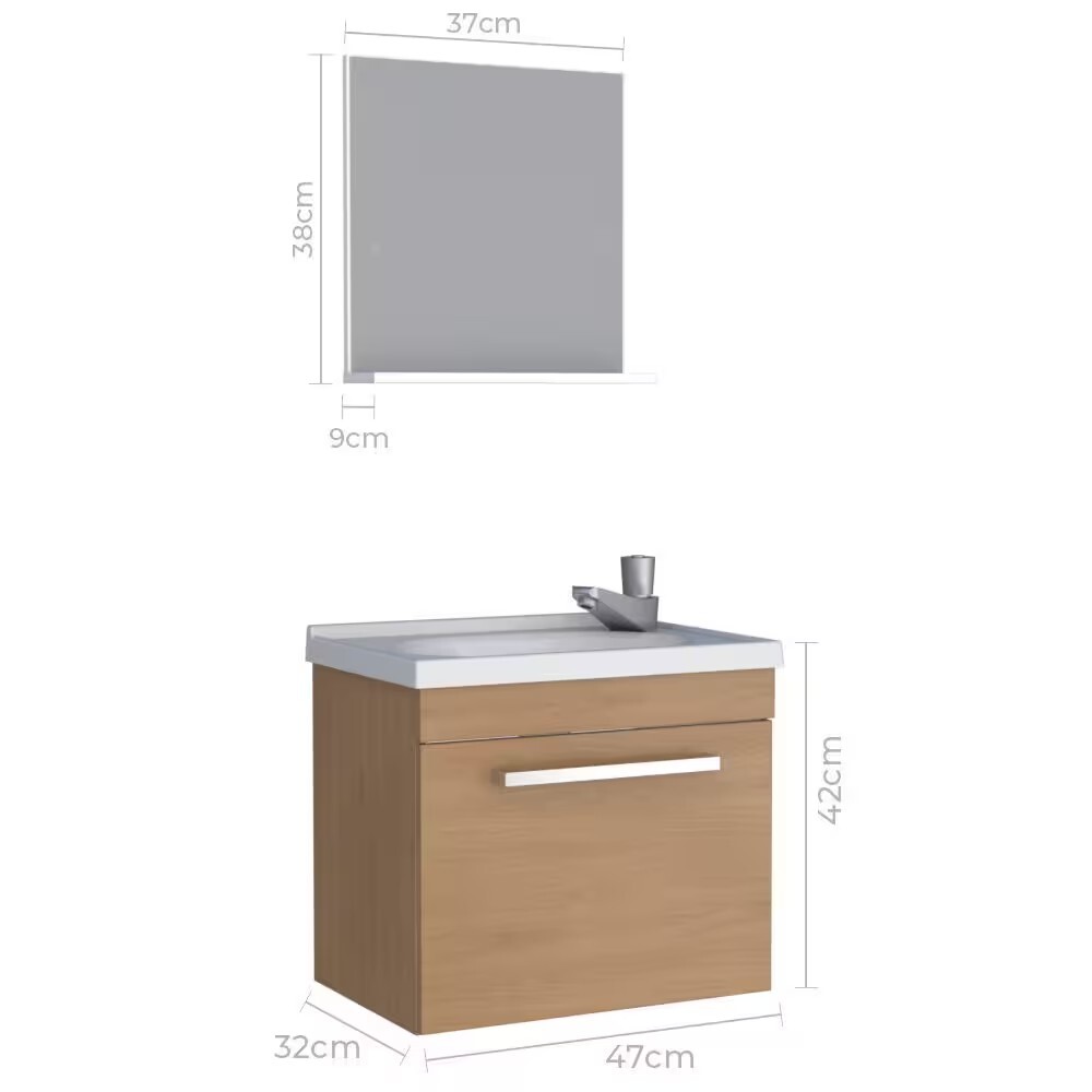 Mueble de baño suspendido Agata Jequitiba 50cm bacha de resina natural y espejo Mueble De Baño Suspendido Agata Jequitiba 50cm Bacha De Resina Natural Y Espejo