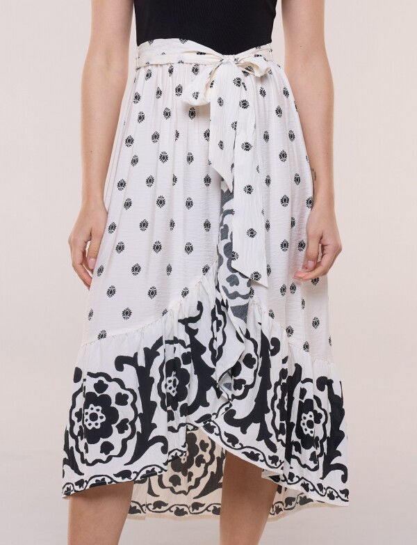 Vestido Combinado Con Lazo NEGRO/BLANCO