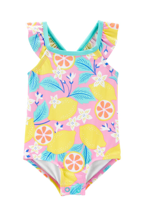 Malla de baño una pieza, con protección UPF 50+, diseño limones. Talles 3-24M Sin color